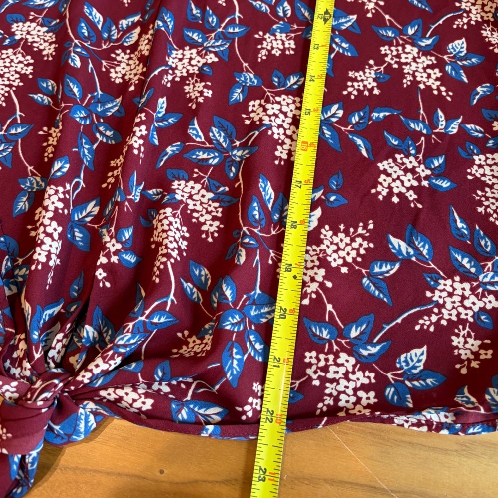 Madewell Floral Tie Front Blouse Womens Medium Burgundy Long Sleeve V-Neck Boho - Picture 6 of 7